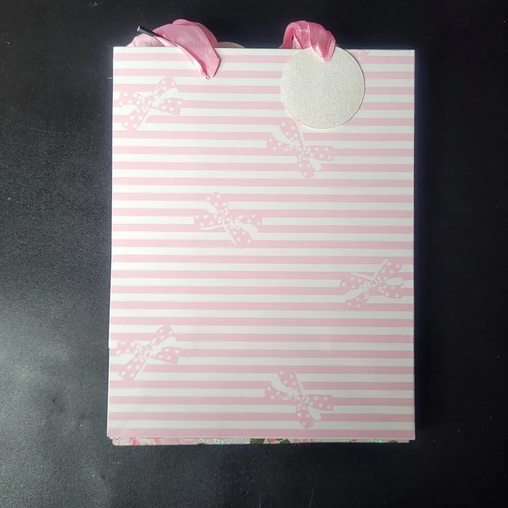 Betsey‎ Johnson 4 Pack Gift Bag Pink Flowers Stripes Bow Glitter Coquette NWT